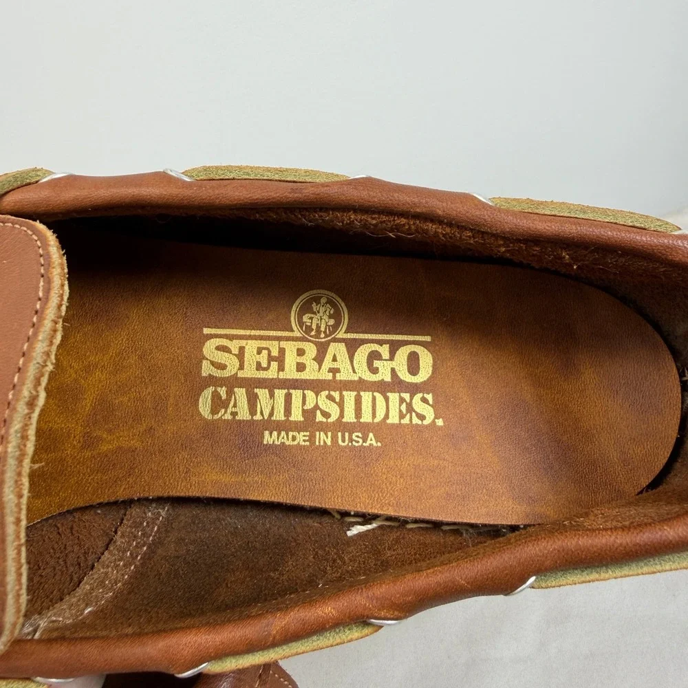 Sebago Campsides Mens 11 N Brown Leather Boat Shoes Made in USA Moc Toe Loafers